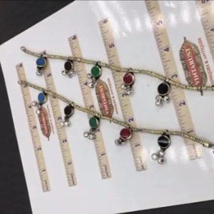 Afghan Anklets With Silver Bells, Tribal Anklet Pair, Silver Jewelry,